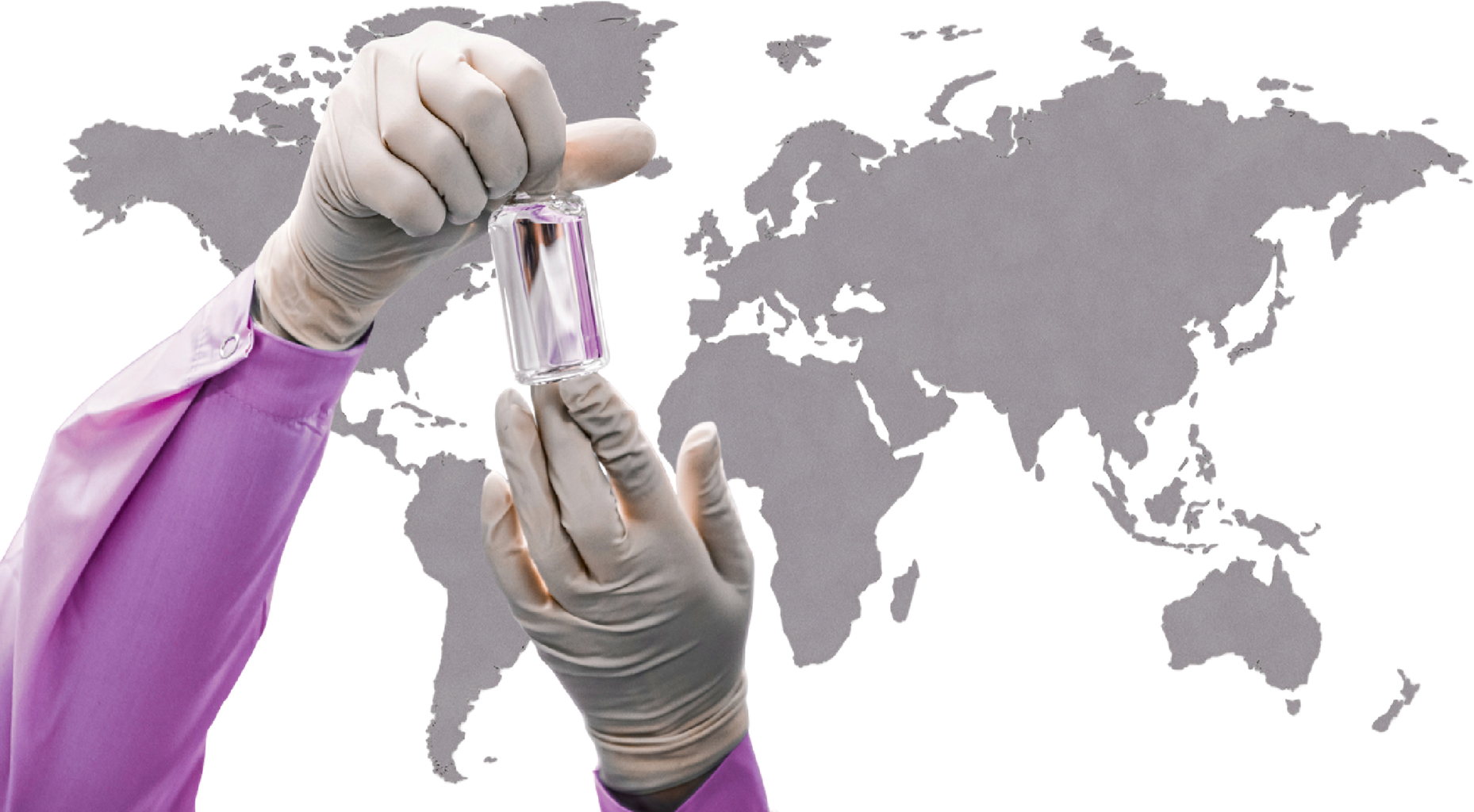 Global vial inspection with world map backdrop